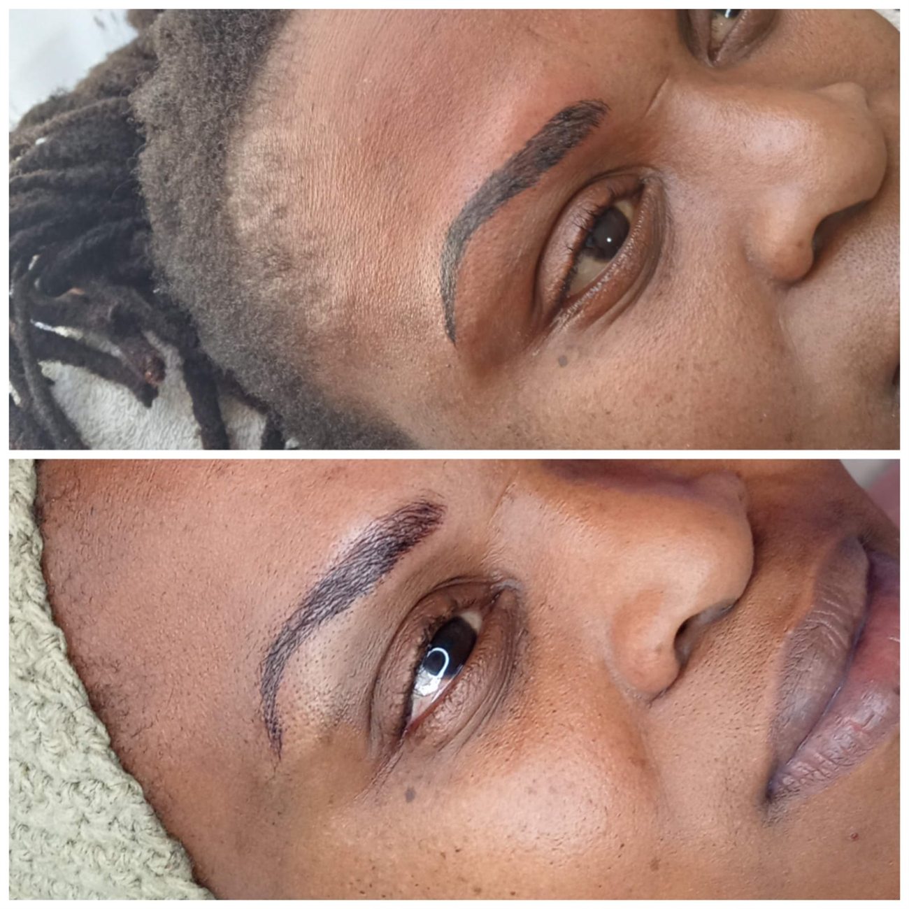 Microblading detail, before and after
